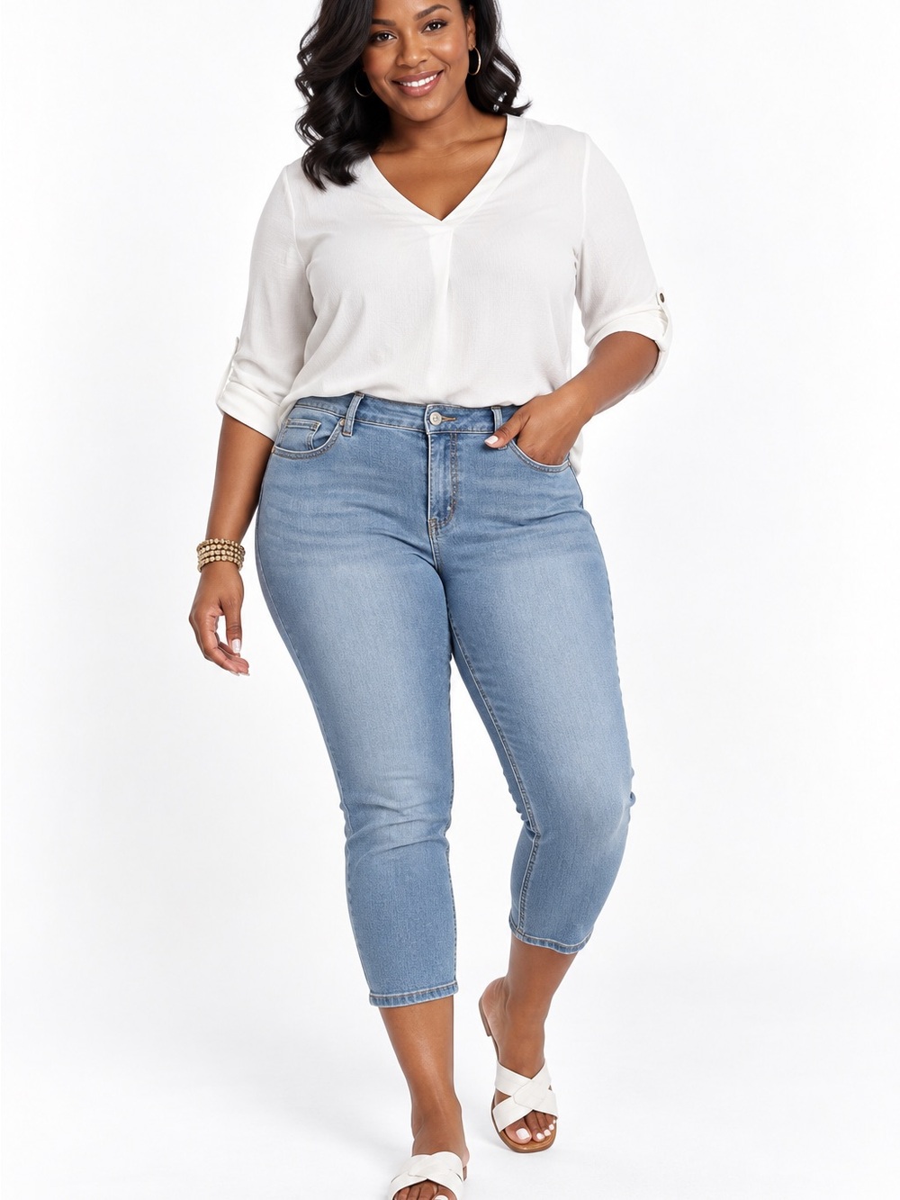 Seven7 Jeans Size 12 Light Blue Cropped Jeans - Mid-Rise Ankle
